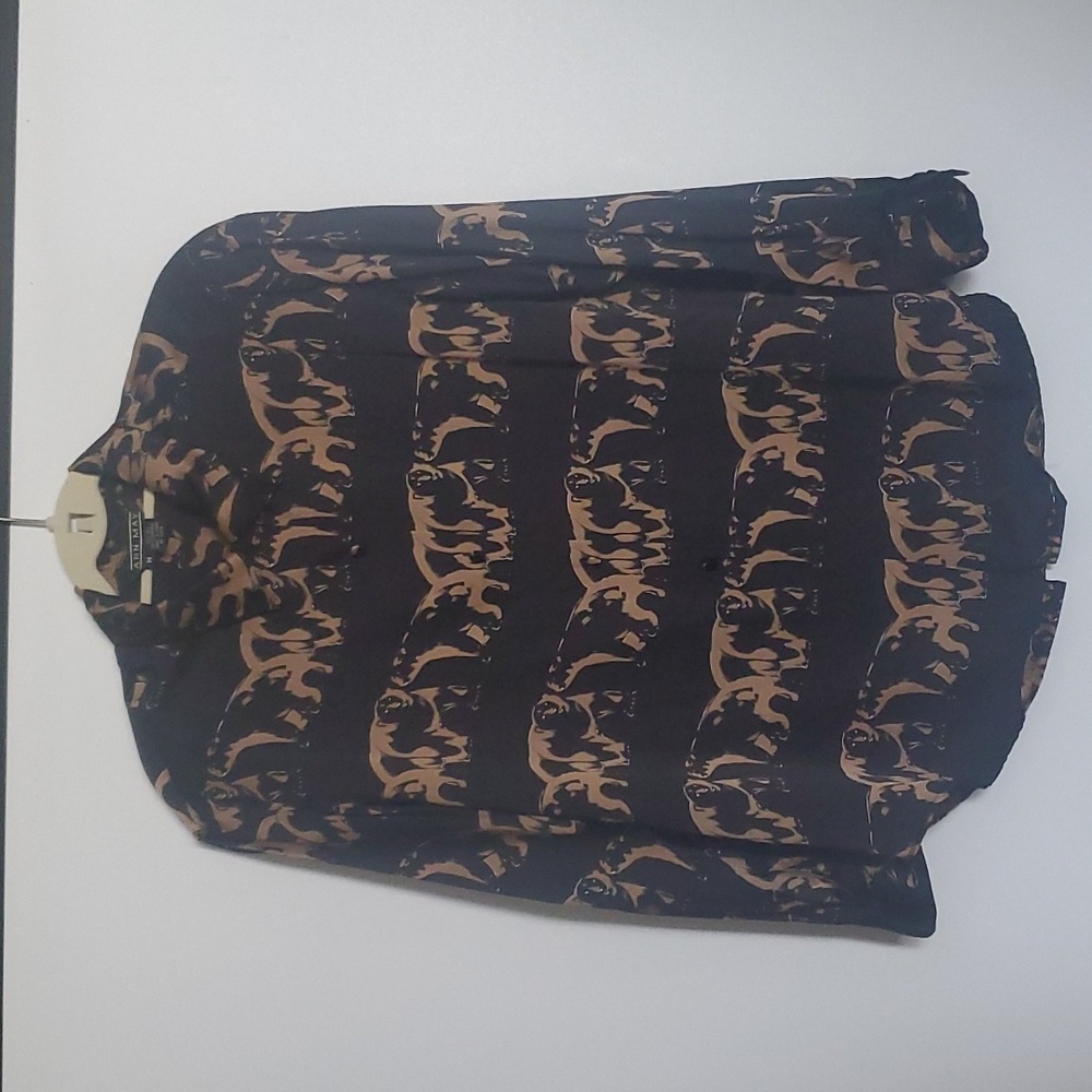 VINTAGE  Ann May silk bear print button down blouse Medium